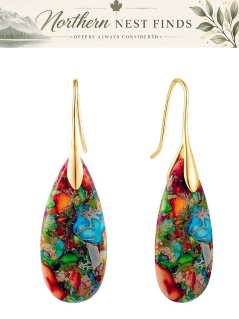 Handmade Natural Stone Teardrop Dangle Earrings Boho Hypoallergenic